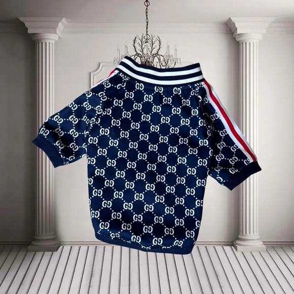 Stylish Navy Monogram Zip-Up Pet Jacket | Pre-Loved | Size L (10–15 lbs) - Picture 2 of 3